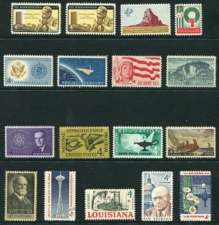 Us 1962 Commemorative Year Set - Complete Mnh 17 Stamps Scott 1191 - 1207 Usa