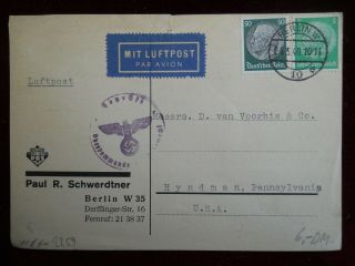 German Ww2 Air Mail Cover,  Sent From Berlin To U.  S.  A. ,  24th May 1940