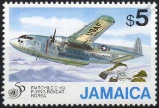 United Nations (un) Fairchild C - 119 Flying Boxcar Aircraft Stamp (1995 Jamaica)