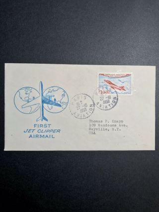 Usa Us First Flight Cover Paris To York 1958 Pan Am Jet Clipper