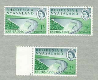 Rhodesia & Nyasaland - 1960 Kariba Dam 1/ - Gorge & Waterfall Printing Flaws