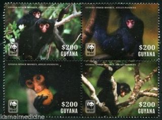 Spider Monkey,  Wild Animals,  Wwf,  Guyana 2014 Mnh 4v Blk (v9n)