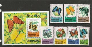 Grenada Grenadines 1975 Butterflies Set & Ms Um/mnh Sg 76/ms83