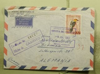 Dr Who 1963 Venezuela Caripito Registered Airmail To Germany Bird E71608