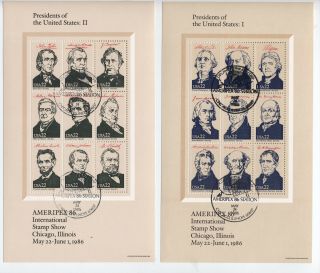 1986 Presidents Sheets With First Day Cancels [4421.  7]