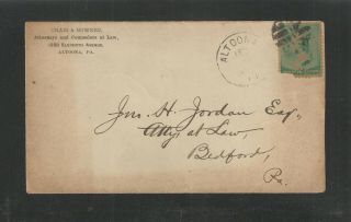 1890 Craig & Bowers Attorneys Altoona Pa Advertising Cover,  Handwritten Letter
