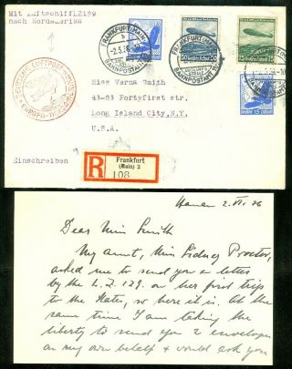 Edw1949sell : Germany 1939 Registered Zeppelin Cover To Usa Sent From Frankfurt.