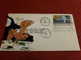 Us Fdc C76 First Man On Moon 1969 Follows Hand Painted Eagle Cachet