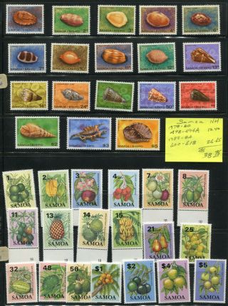 Weeda Samoa 478 - 480,  600 - 618 Vf Nh 1978 - 1984 Types Of Seashells/fruits Cv $38.  75