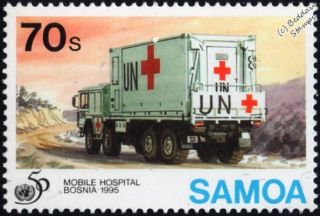 United Nations (un) Mobile Field Hospital Lorry Vehicle Stamp (1995 Samoa)