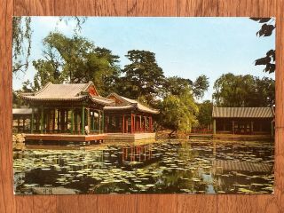 CHINA OLD POSTCARD GARDEN HARMONIOUS INTEREST SUMMER PALACE PEKING TO USA 1977 2