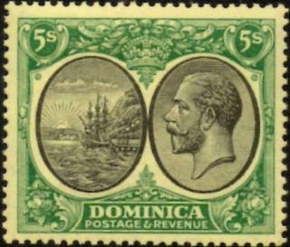 Dominica 1927 George V 5/ - Black & Green/yellow Sg.  88 (hinged)