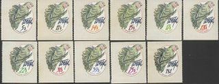 Tonga Official 1979 Sgo193 - O203 Blue - Crowned Lory Airmail Coil Stamps Set Mnh