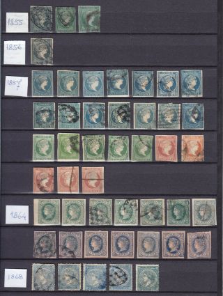 Spanish West Indies 1855 - 1873,  75 Stamps,  Color Shades