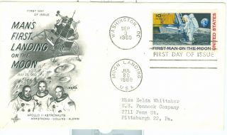 Us C76 Fdc Moon Landing Airmail Canceled Washington D.  C.  Sep.  9.  1968 Addressed