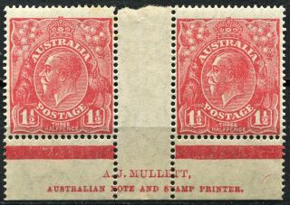 Australia 1926,  Sg 87,  1.  5d Scarlet,  Gutter Pair,  Hinged Cv £20