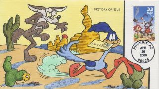 3391a Road Runner & Wile E.  Coyote Hand Painted Fred Collins Cachet First Day C