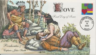 3657 37c Love Hand Painted Fred Collins Cachet Fdc Pocahontas & Capt.  John Smit