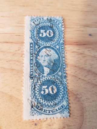 Us Revenue (scott R56c) 1862 First Issue 50c Blue Foreign Exchange Stamp