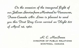 Canada 1960 First Flight Cover Montreal to Vancouver with Insert & 7c SG443 4