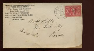 Us Mid - West Advertising Cover (drug Store) 1904 Belleville,  Ohio To W Liberty Ia