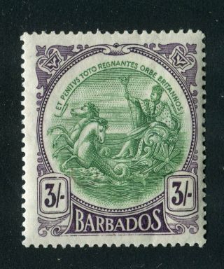 Barbados 1918.  3s Green & Deep Violet.  Vlh.  Sg 200.