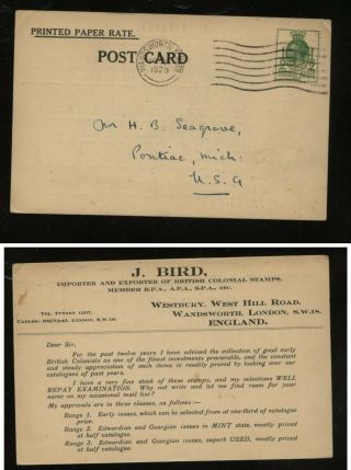 Great Britain Stamp Dealer Post Card To Us 1929 Ms0204