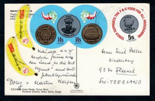 Tonga - 1975 Postcard To Switzerland,  Round,  Banana And Shaped Stamps