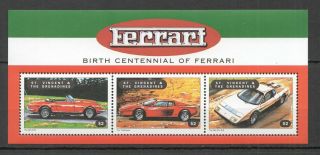 G1558 St.  Vincent Transport Cars Birth Centennial Of Ferrari 1kb Mnh Stamps