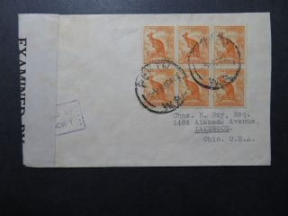 Australia 1942 Dual Censor Cover To Usa / Block Of 6 - Z10719