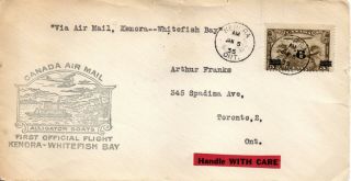 Canada 1935 First Flight Cover Kenora To Whitefish Bay B/s With 6c On 5c Sg313