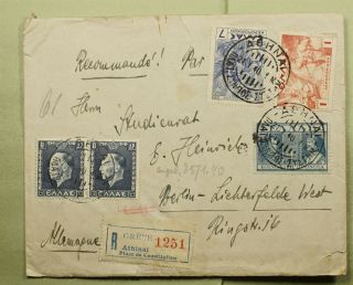 Dr Who 1940 Greece Athinai Registered To Germany Pair Wwii Censored E44408