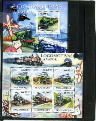 Mozambique 2011 Steam Locomotives/trains Sheet Of 6 Stamps & S/s Mnh