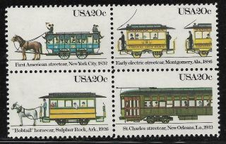 Scott 2059 - 62 Us Stamp 1983 20c Street Cars Mnh Block Of 4