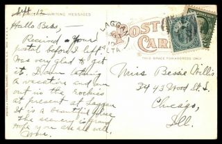 Us Canada Mixed Franking Laggan Alta 1910 Split Ring Postcard To Chicago