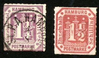 Hamburg,  Germany Stamps Scott 24 (, H) & 25 (reprint,  H)