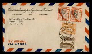 Dr Who 1948 Peru Ovpt Pair Lima Airmail To Usa E69728