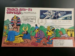 Us 1967 Space Fdc Hand Painted Cachet Jack Follows Fun Egyptian Nude Sci Fi Cove