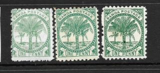 Samoa 1886 - 99 1d Green Palm Trees 3 Shades Mlh P11 Sg 58/a/b