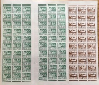 Jersey Stamp,  1943.  Old Jersey Farm,  2 Whole Sheets Of Stamp With 1/2d & 11/2d