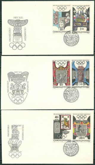 Czechoslovakia 1968 Set Of 3 Fdc Olympic Games Mexico 