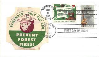 2096 20c Smokey The Bear,  Tied Paste On Cachet,  One - Of - A - Kind [e523286]