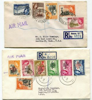 Gold Coast / Ghana 1954 & 1957 Qeii - Registered Airmail Covers To Usa -