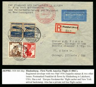Germany - 1936 Zeppelin Registered Cover Hindenburg First North America Flight