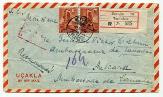 Turkey 1949 Attractive Franking Registered Airmail Cover To Canadian Embassy -