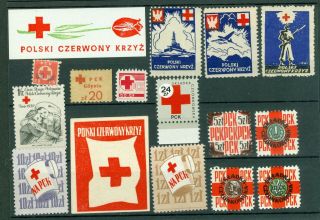 Poland – “pck“ (polski Czerwony Krzyz) - Polish Red Cross Labels (16) Different