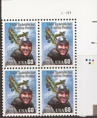 Us Stamp 1995 Eddie Rickenbacker Plate Block Of 4 Stamps 2998