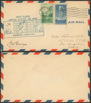 Usa 1934 - 1st Flight Air Mail Cover Greenwood 34770/1