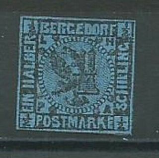 Bergedorf 1861 1/2s Black On Blue Sg2 Imperf Hinged With Gd Margins (2004)