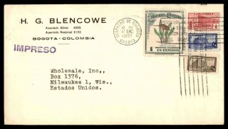 Mayfairstamps Colombia 1951 Bogota To Us Milwaukee Cover Wwb79651